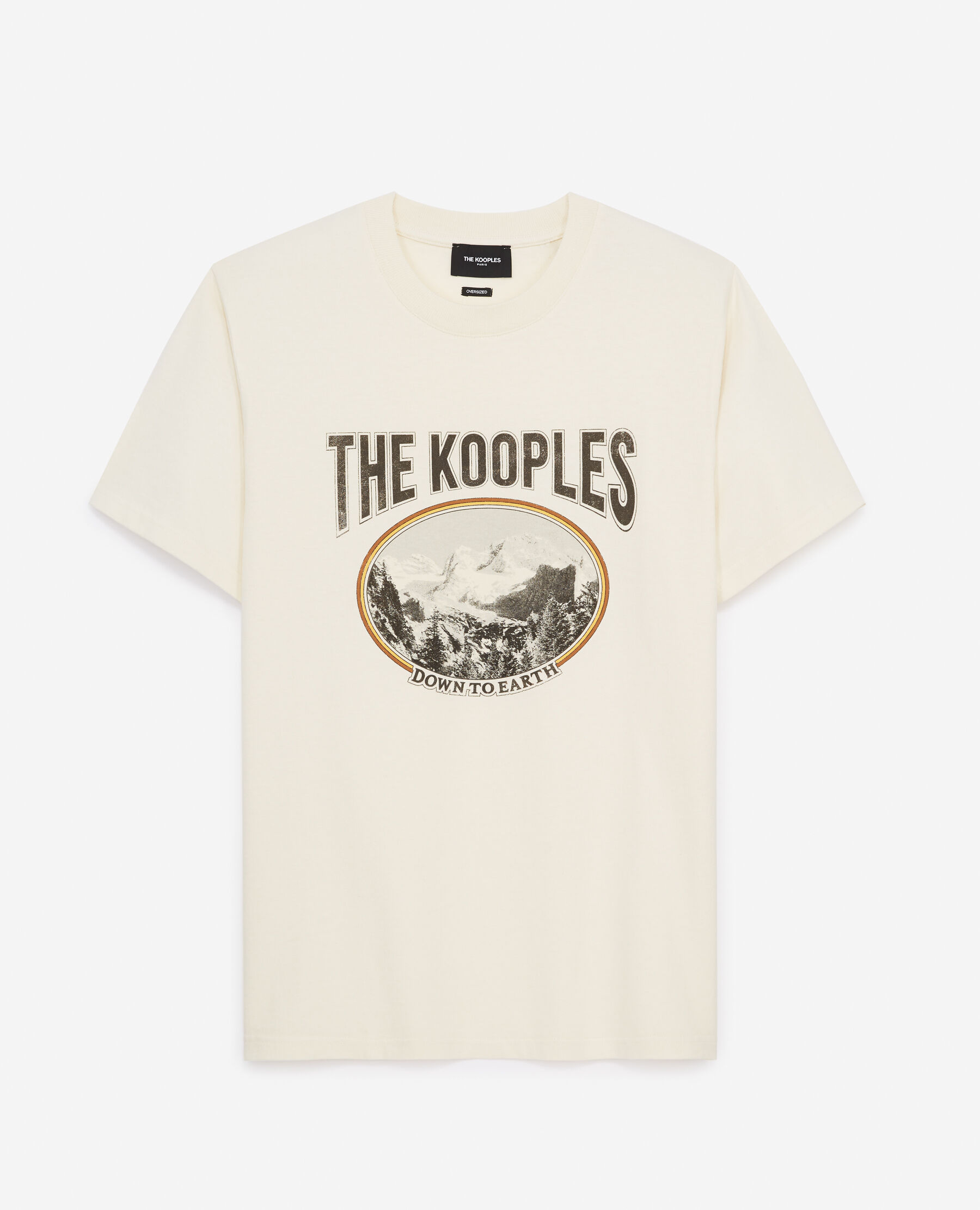 Ecru cotton T shirt printed mountain logo The Kooples US