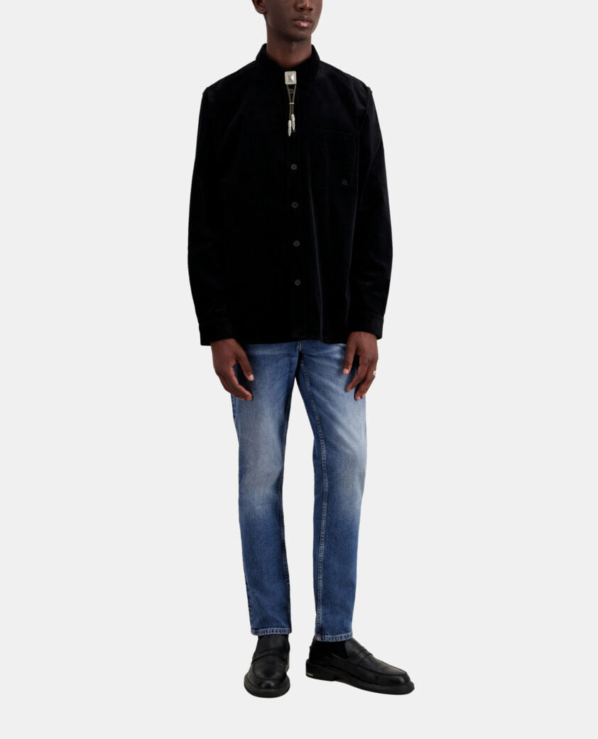 The Kooples HOMME BLACK chemise noire en velours c&ocirc;tel&eacute;