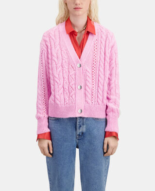 The Kooples FEMME PINK cardigan en m&eacute;lange de laine torsad&eacute; rose