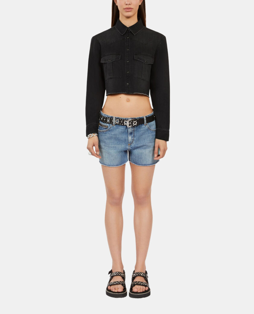 The Kooples F BLACK WASHED short grey denim shirt