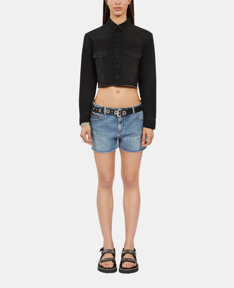 The Kooples F BLACK WASHED short grey denim shirt