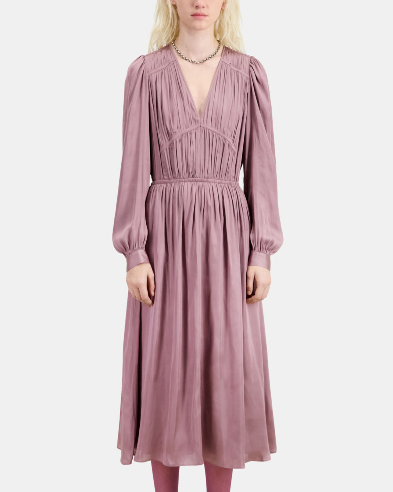 The Kooples WOMEN DARK PURPLE long mauve dress with pleating