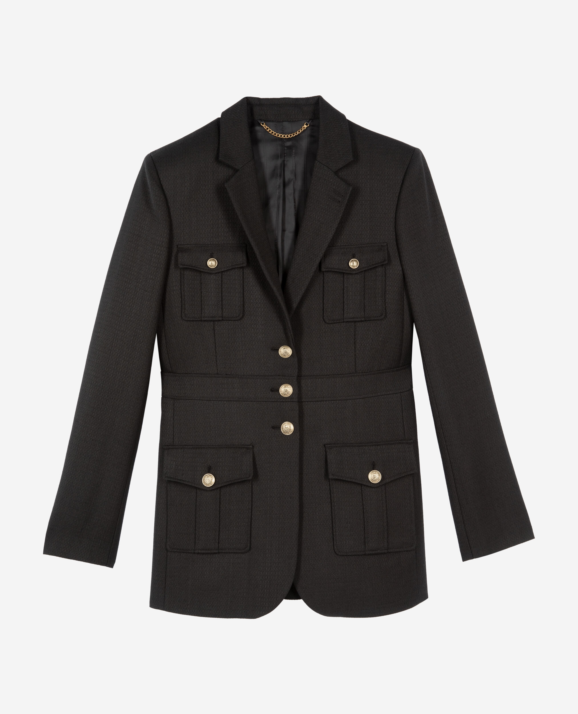 Veste tailleur style saharienne noire, BLACK, hi-res image number null