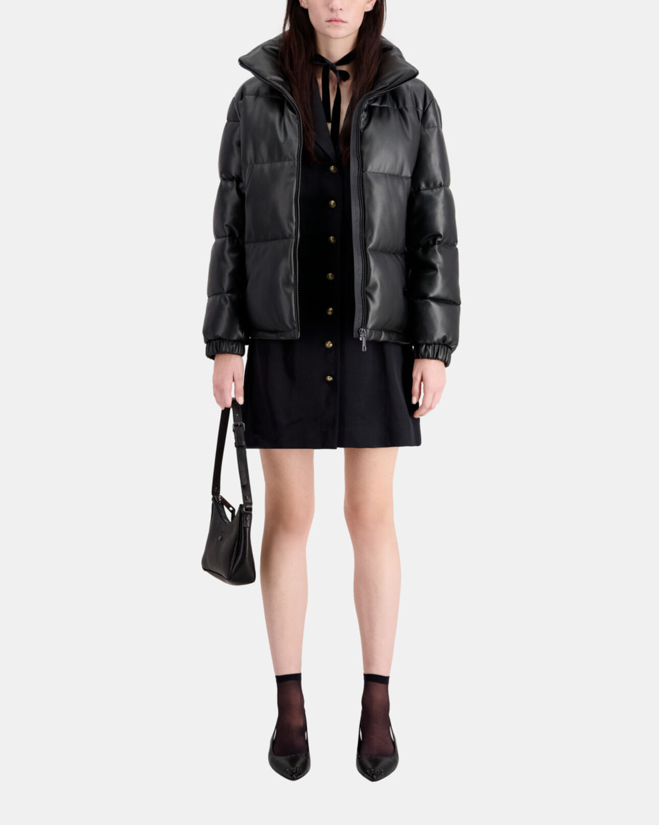 The Kooples FEMME BLACK doudoune noire effet cuir
