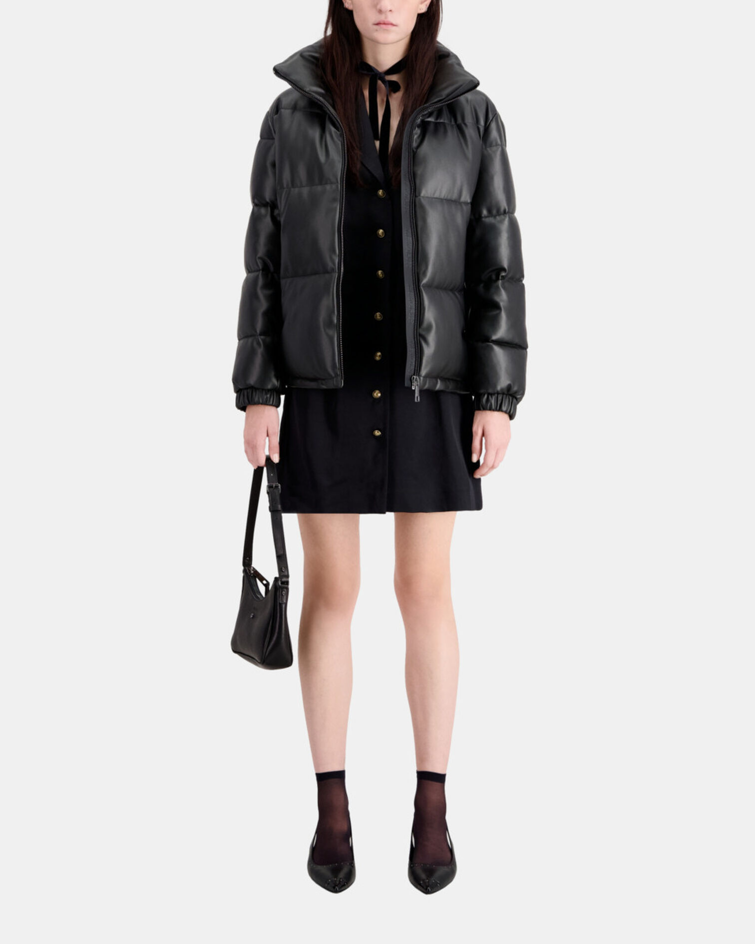 Doudoune noire effet cuir, BLACK, hi-res image number null
