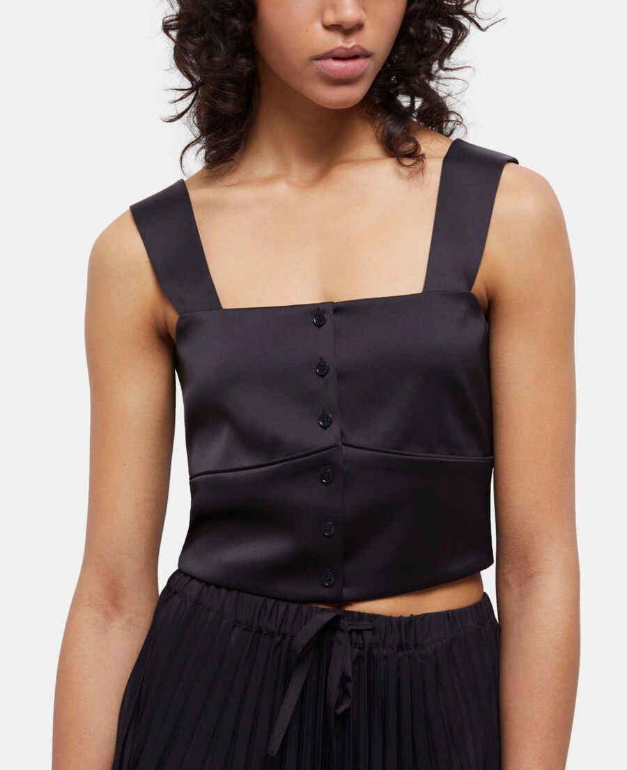 The Kooples F BLACK short black satin top with buttoning