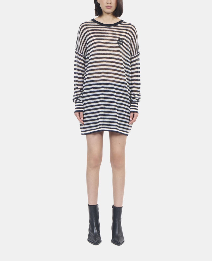 The Kooples FEMME BLACK / WHITE pull en mohair et laine &agrave; rayures