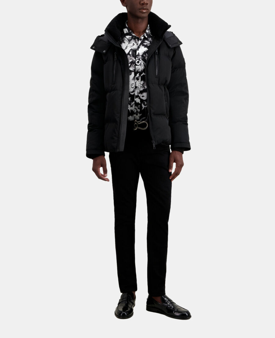 black hooded puffer jacket