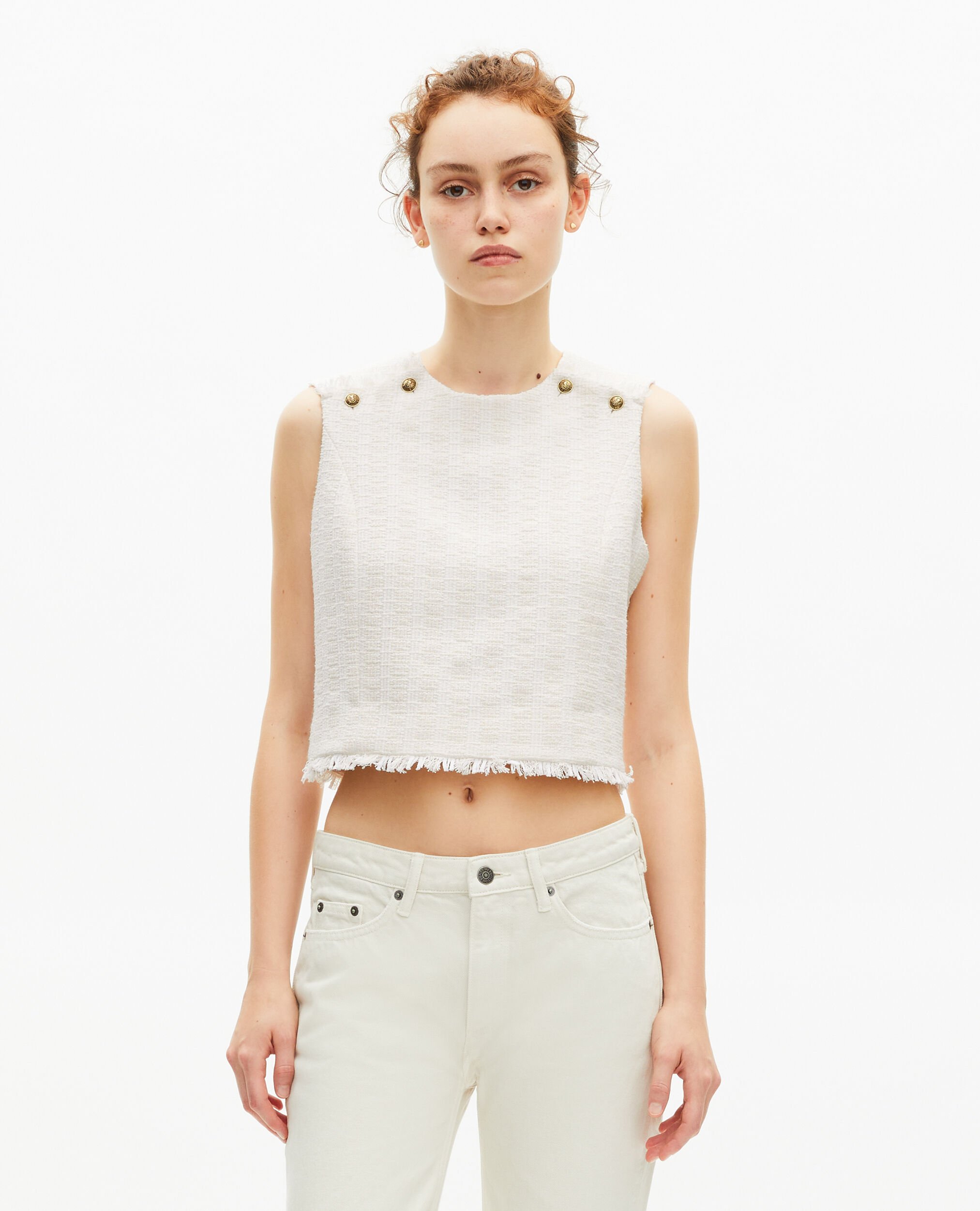 Ecru tweed top, ECRU, hi-res image number null