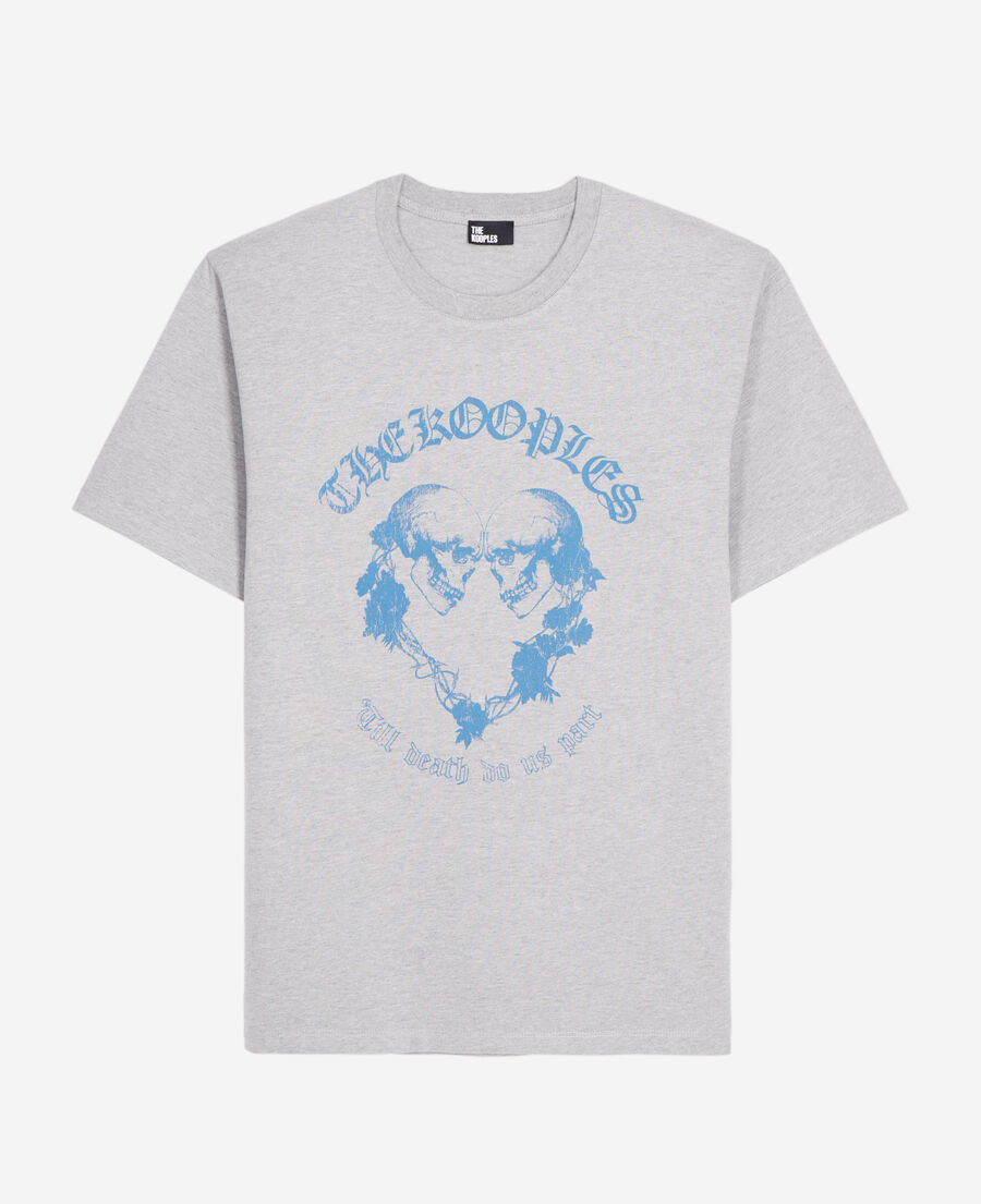 hellgraues t-shirt mit skull-heart-siebdruck