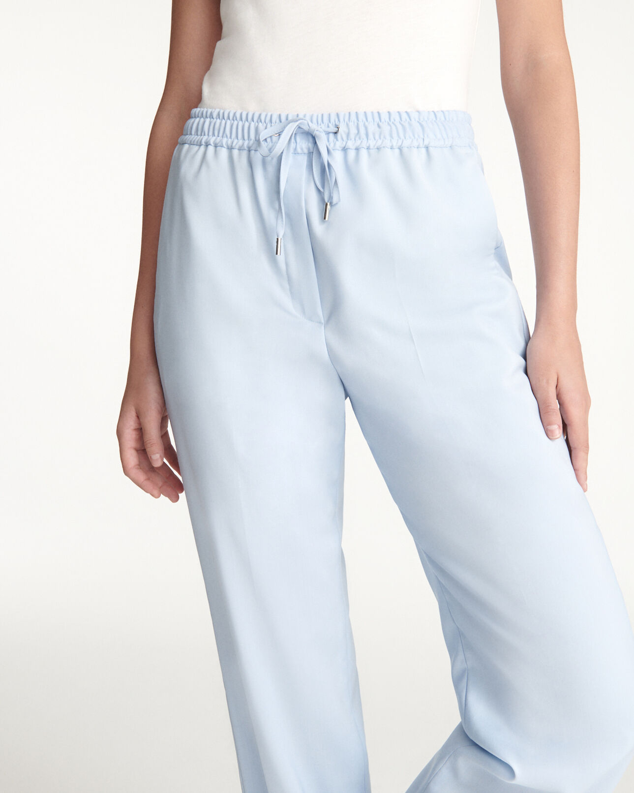 The Kooples FEMME BLUE pantalon droit bleu ciel laine élastique
