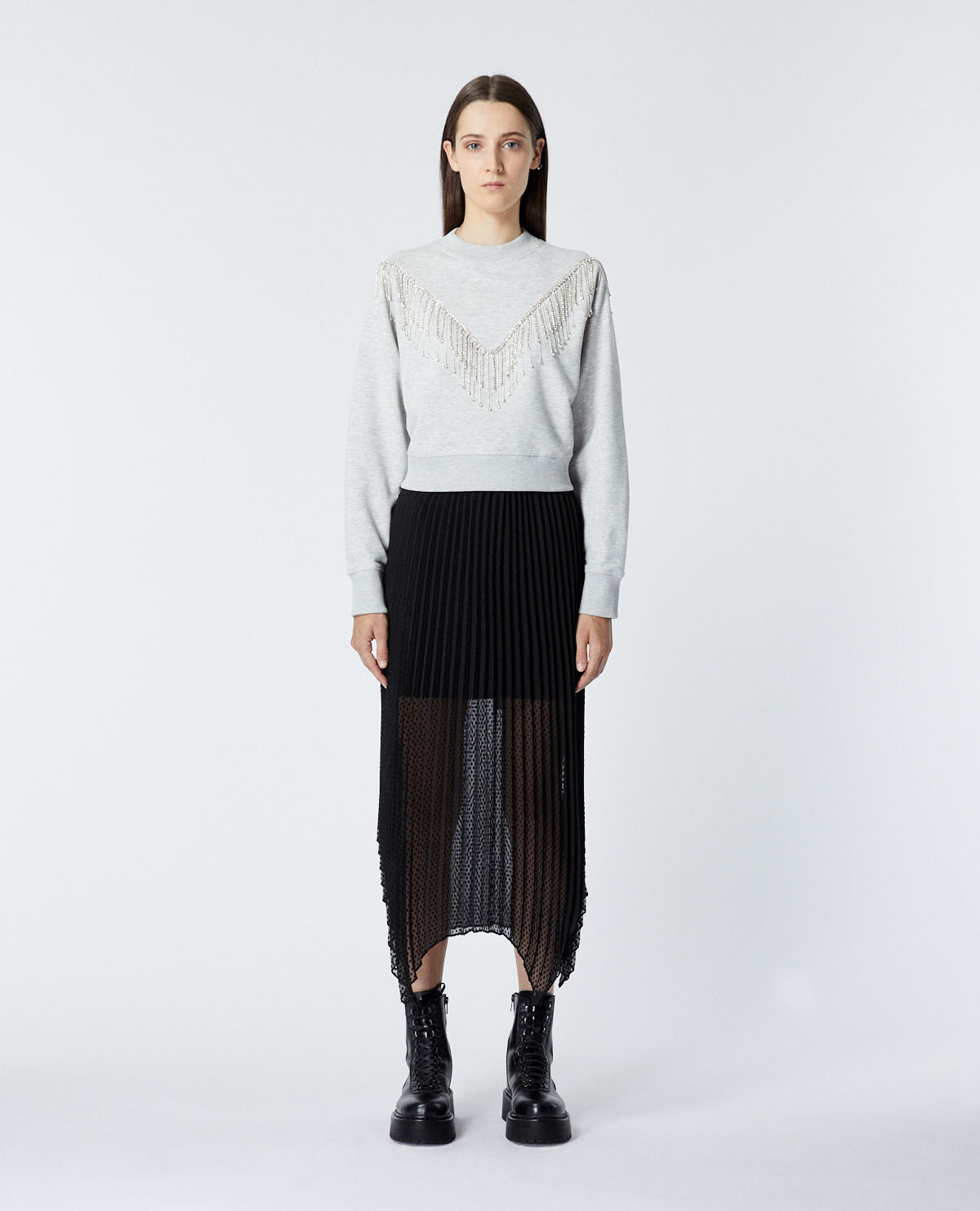 Jupe longue plissee noire a plumetis The Kooples
