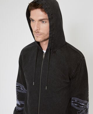 The Kooples MEN BLACK WASHED hooded sweatshirt with black embroidery