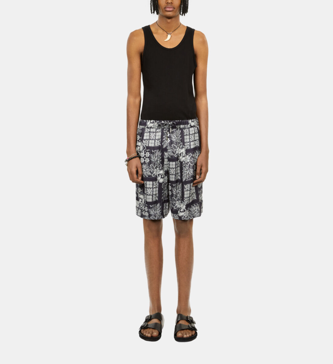 Navy skull paisley print shorts