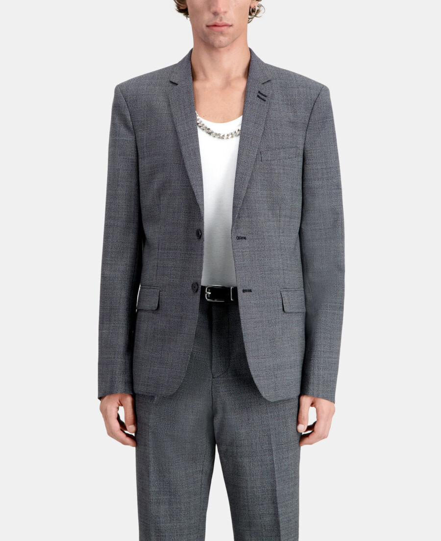 black micro-pattern wool suit jacket