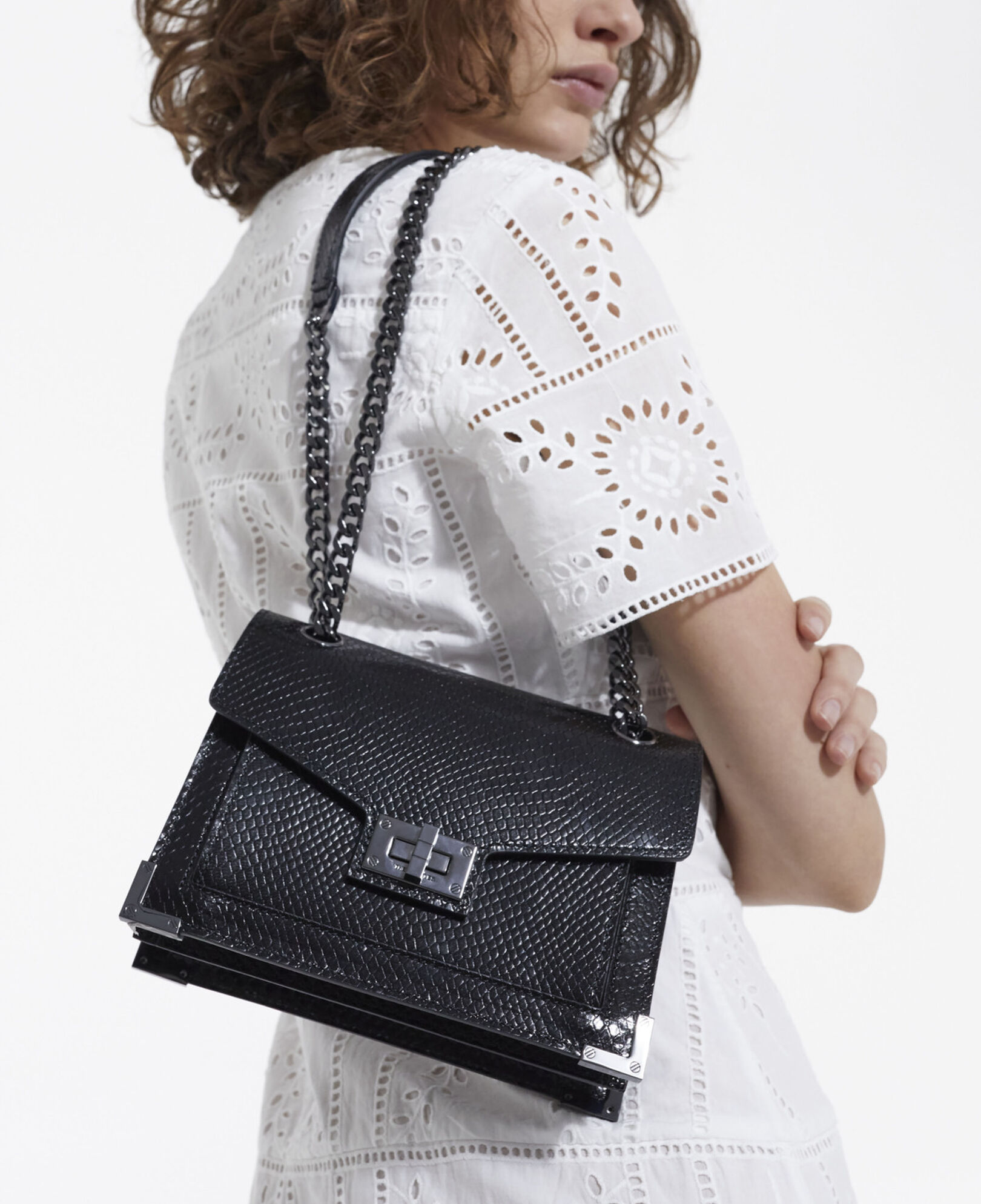 The Kooples MUJER BLACK bolso pequeño emily de piel efecto pitón negra