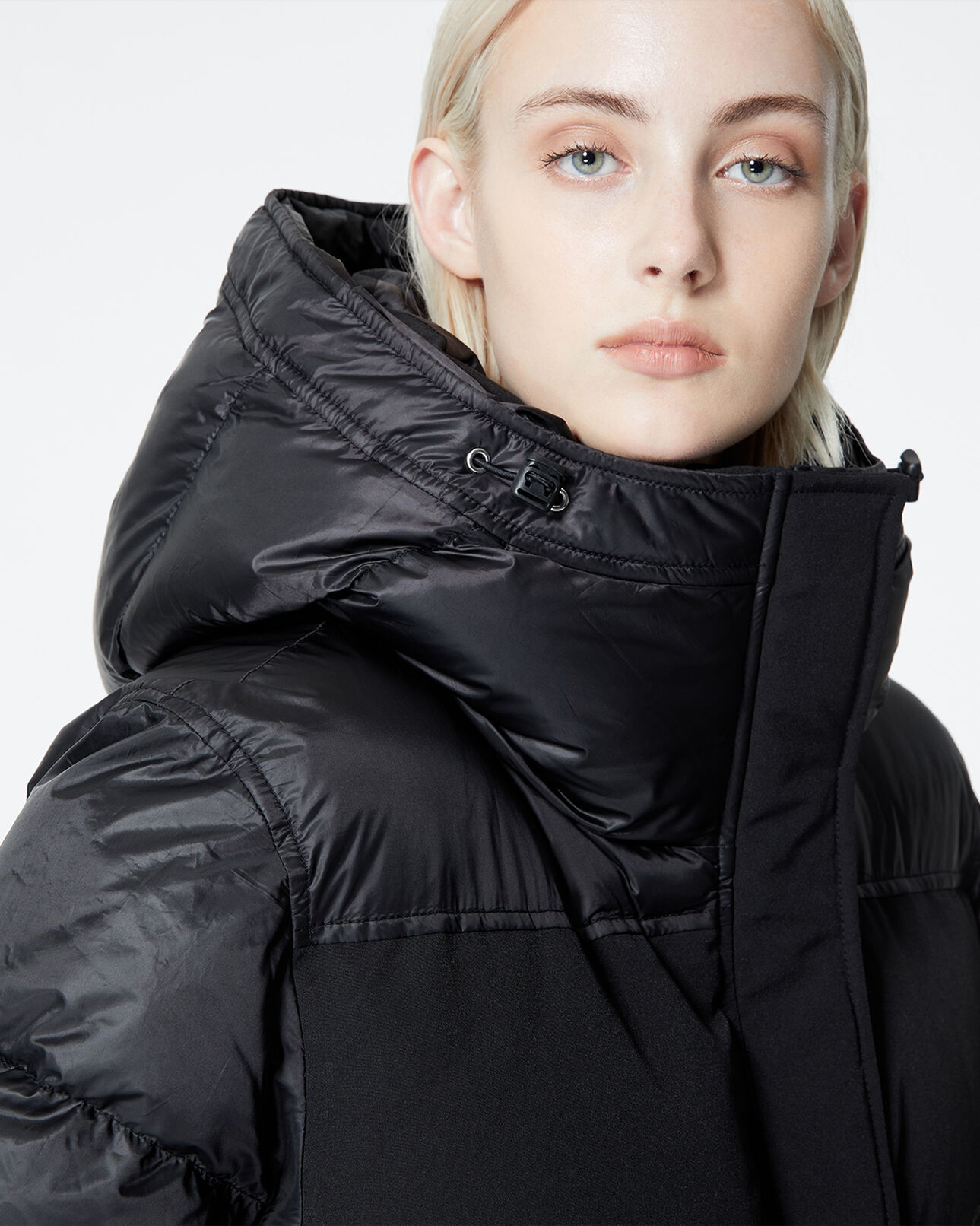 The Kooples WOMEN BLACK technical fabric black down jacket w/pockets