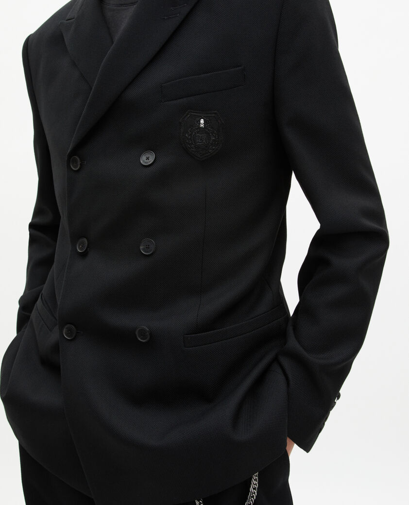 The Kooples MEN BLACK double-breasted straight jacket with black crest