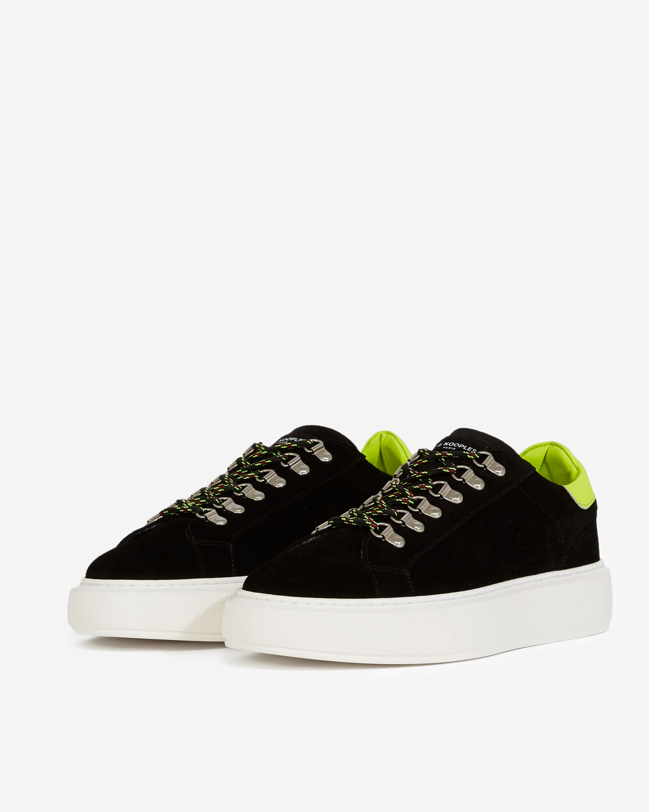 The Kooples H BLACK / YELLOW black suede sneakers with thick sole