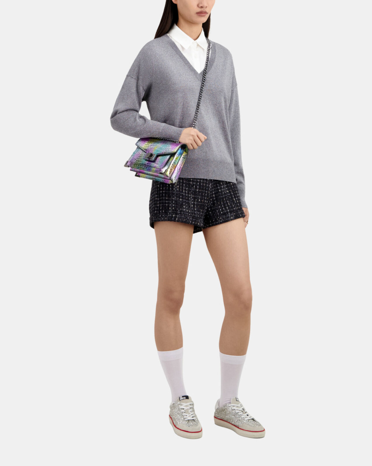 The Kooples WOMEN WHITE / SILVER white leather sneakers with sequins 