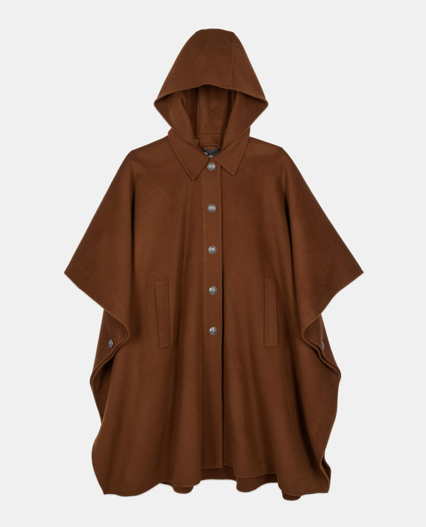 The Kooples FEMME DARK BROWN cape longue à capuche en laine mélangée marron
