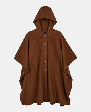 The Kooples DAMEN DARK BROWN langes, braunes wollcape mit kapuze