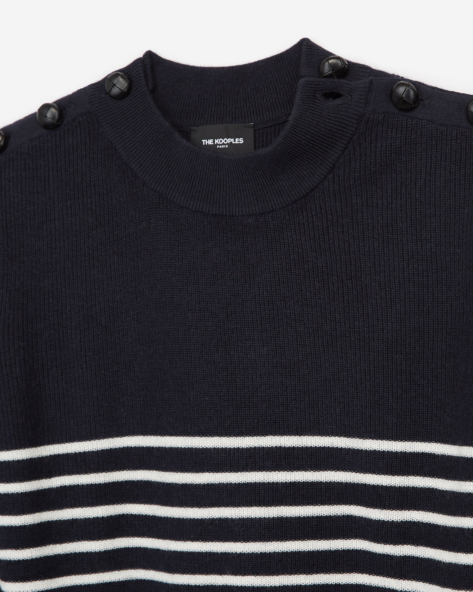 Pull marinière laine bleu marine boutons cuir, NAVY, hi-res image number null