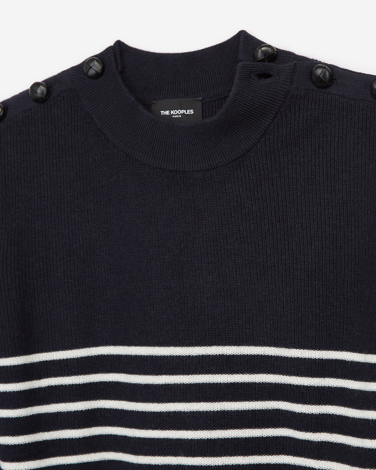 The Kooples FEMME NAVY pull marinière laine bleu marine boutons cuir