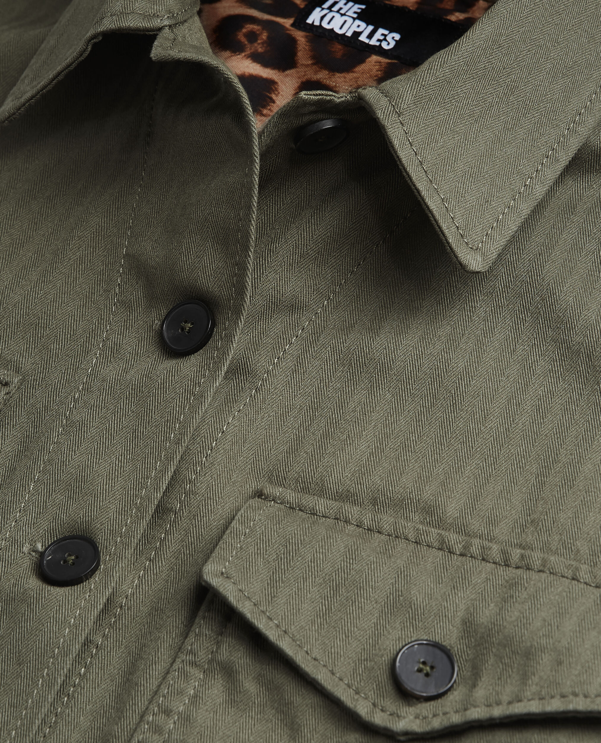 Khaki overshirt with leopard print lining, OLIVE NIGHT, hi-res image number null