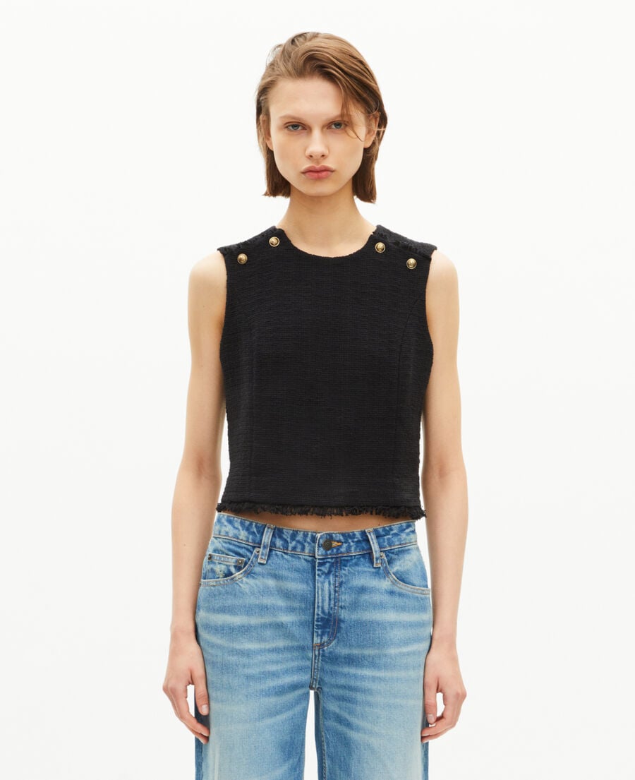 The Kooples FEMME BLACK top en tweed noir