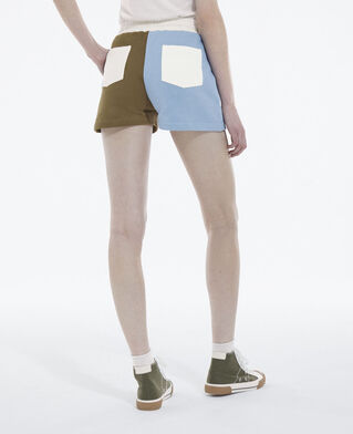 The Kooples FEMME BLEU KAKI ECRU short bleu et kaki molleton logo the kooples