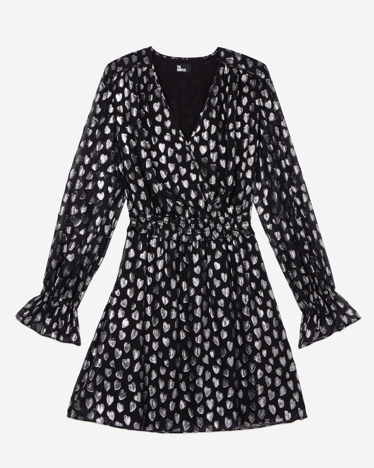 The Kooples FEMME BLACK SILVER robe courte avec cœurs argentés noire