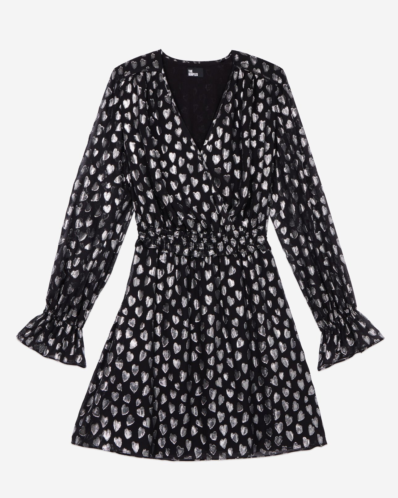 The Kooples FEMME BLACK SILVER robe courte avec cœurs argentés noire