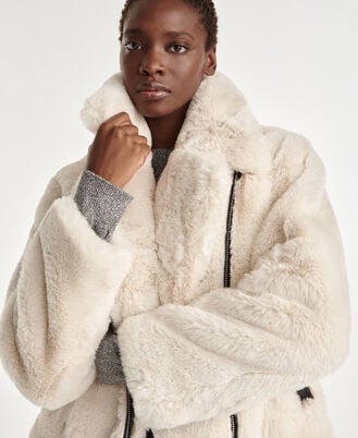 Outerwear Topshop White Fur Jacket Faux Fur Collarless Mid Length