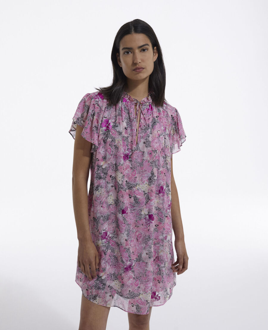 robe courte rose manches à volants motifs