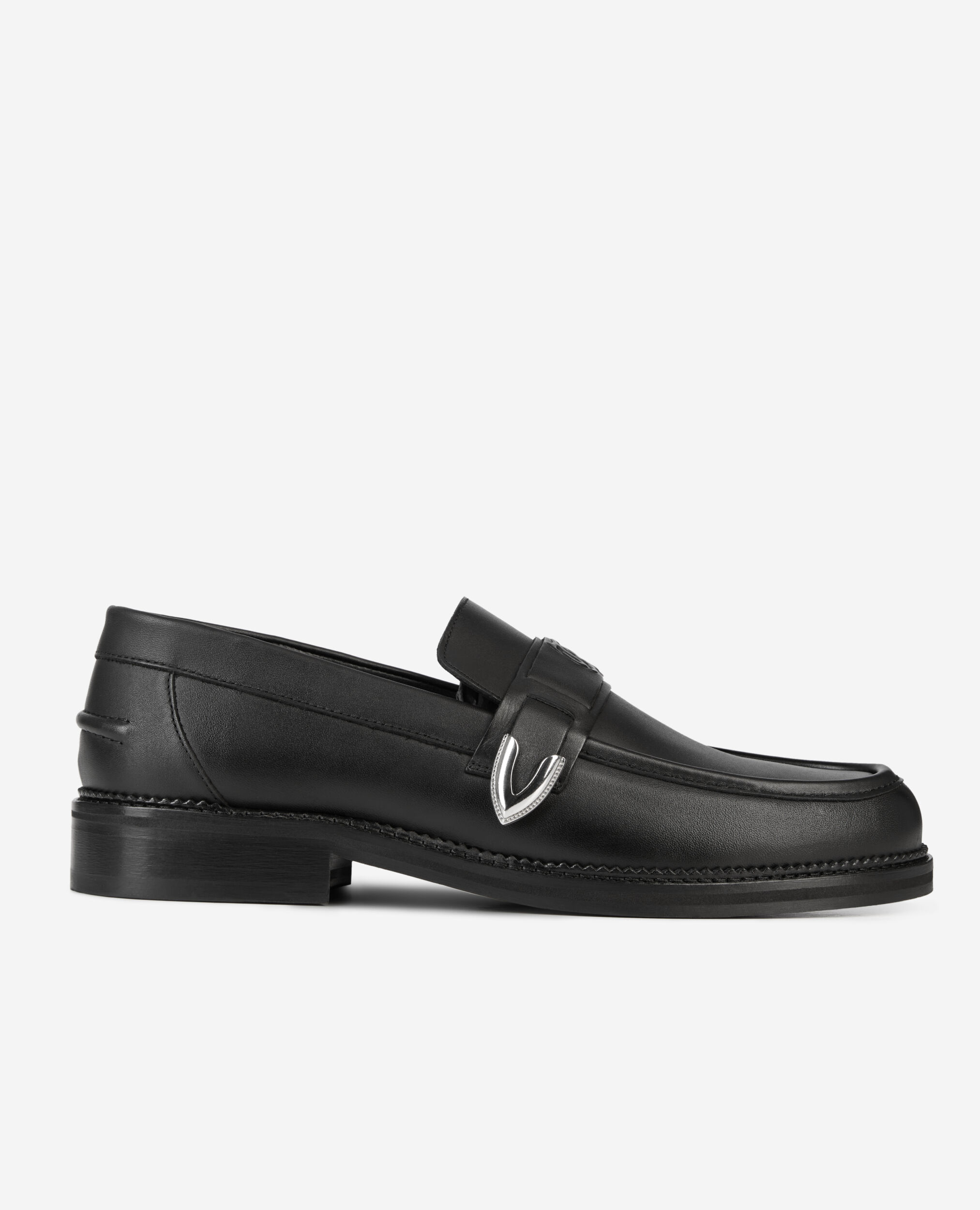 Black leather loafers with metallic inserts, BLACK, hi-res image number null