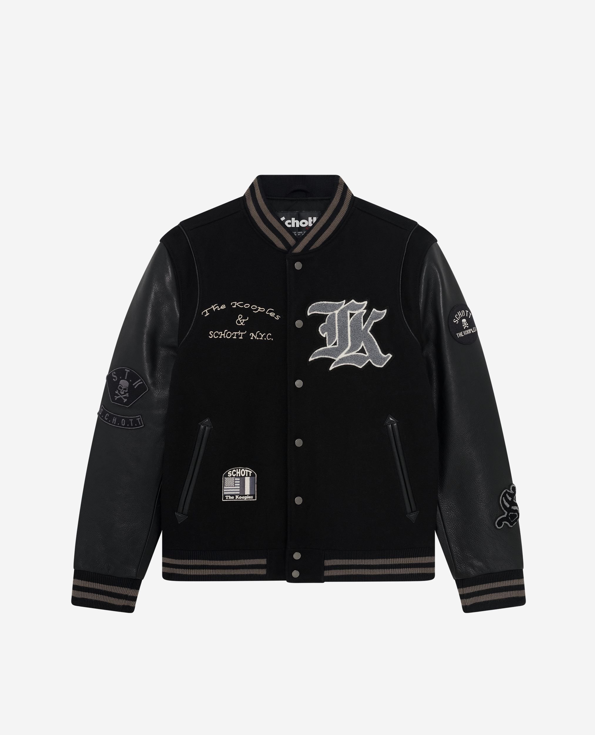 Black leather varsity jacket The Kooples x SCHOTT NYC | The Kooples US