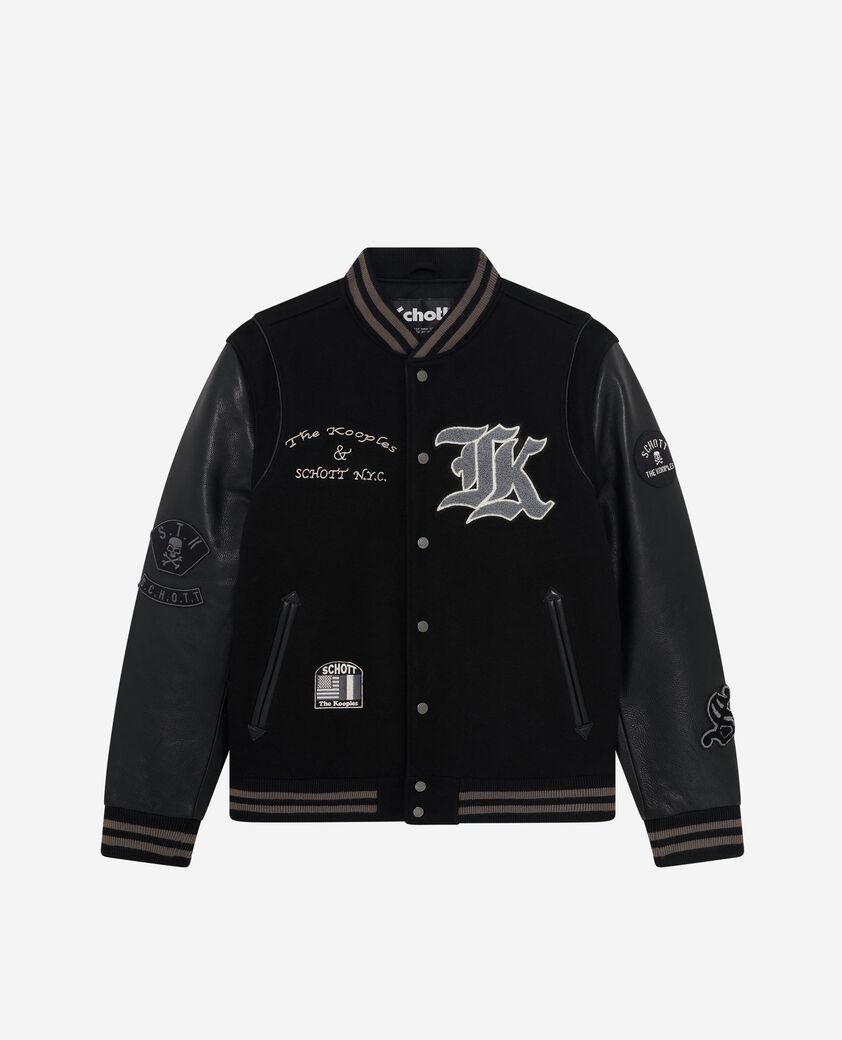 The Kooples HERREN BLACK varsity-jacke aus schwarzem leder the kooples x schott nyc