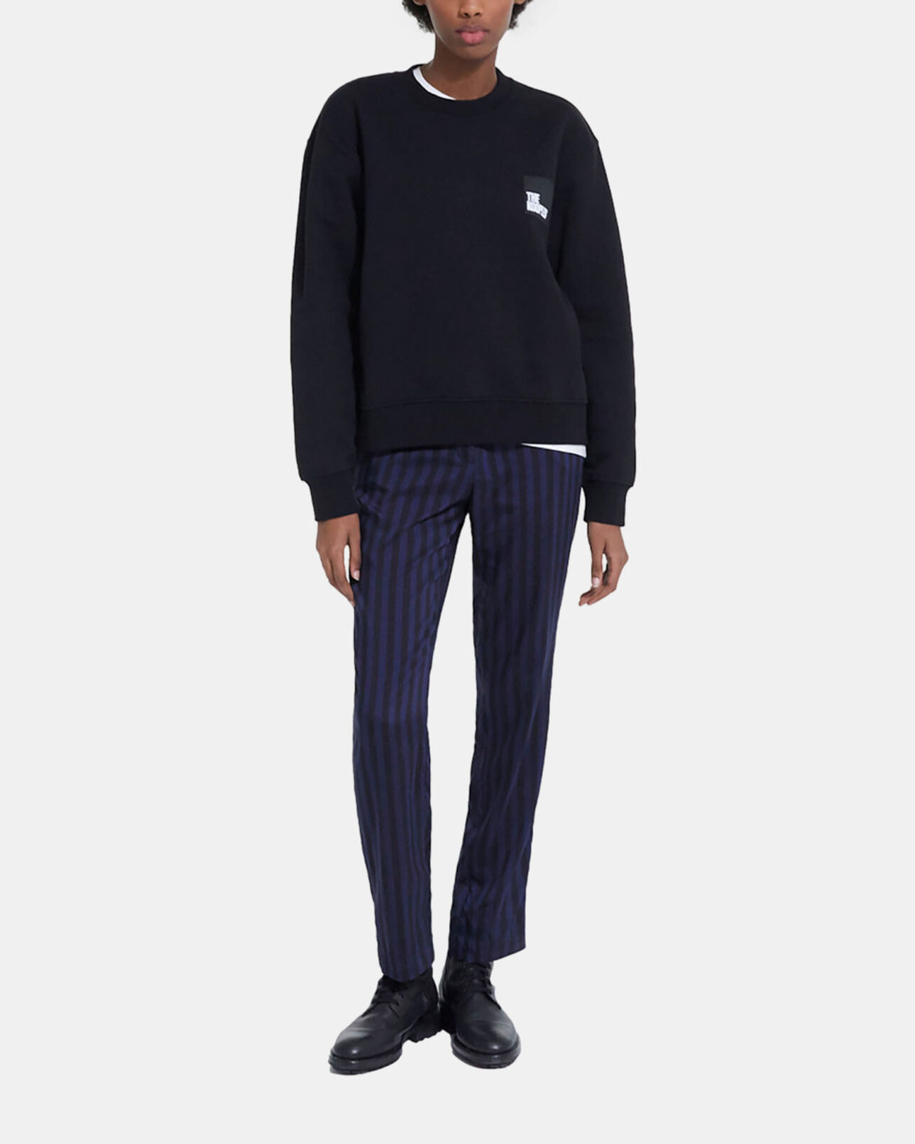 The Kooples FEMME BLACK NAVY pantalon droit rayé