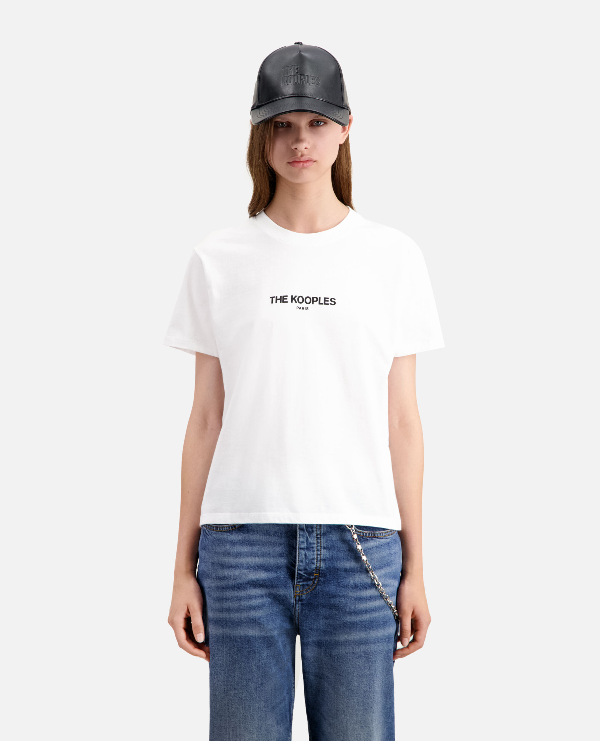 White cotton T-shirt with printed logo, WHITE, hi-res image number null