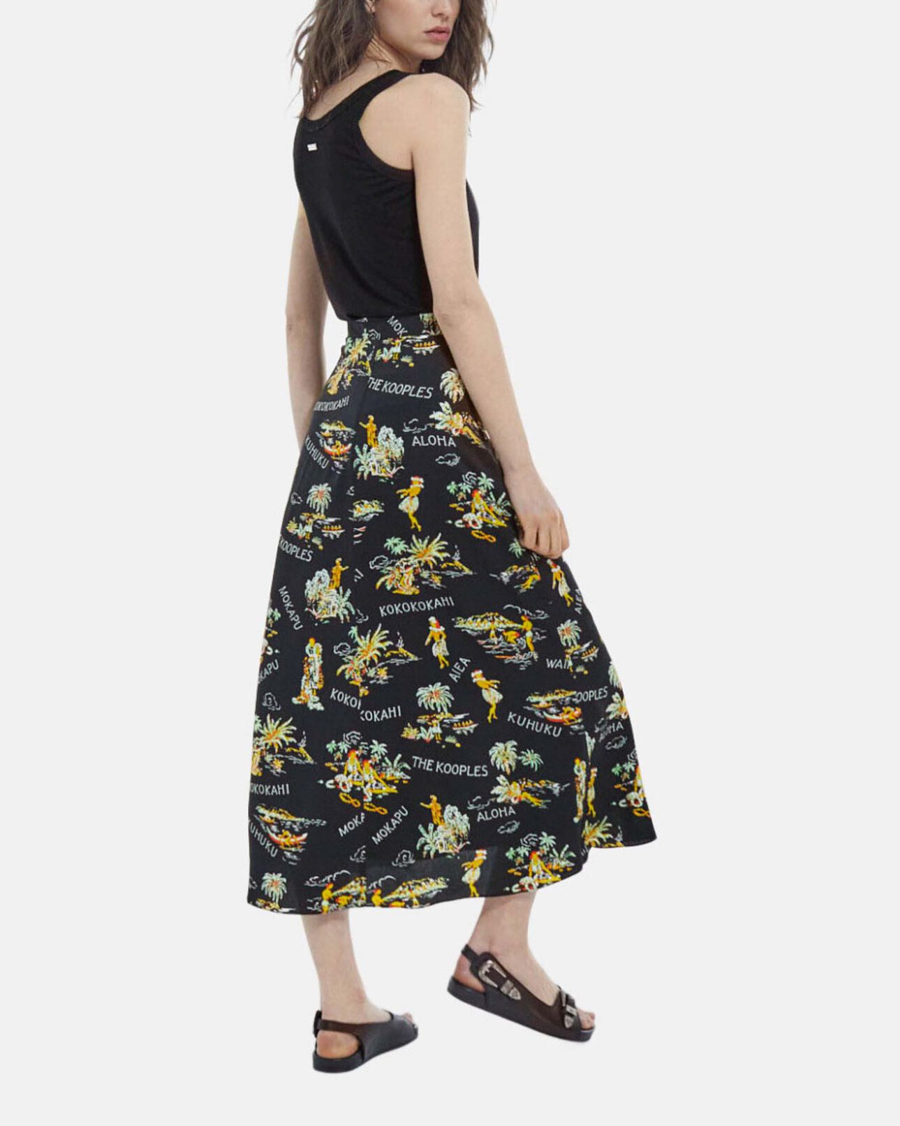 The Kooples DAMEN BLACK langer wickelrock mit hawaii-print