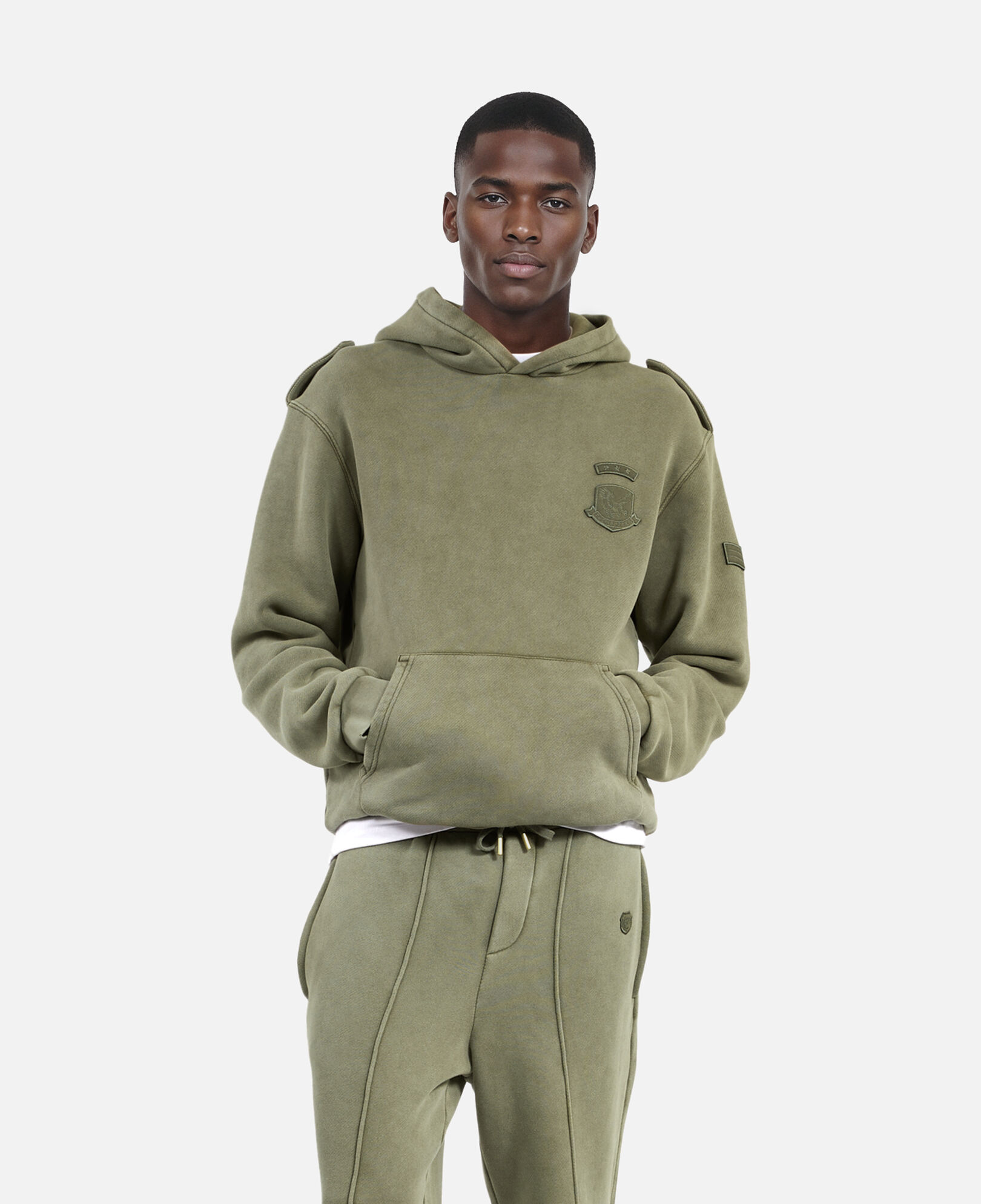 The Kooples MEN KAKI khaki hooded sweatshirt with patches