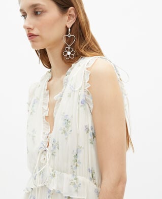 The Kooples WOMEN WHITE / SKY BLUE white floral print short dress with ruffles