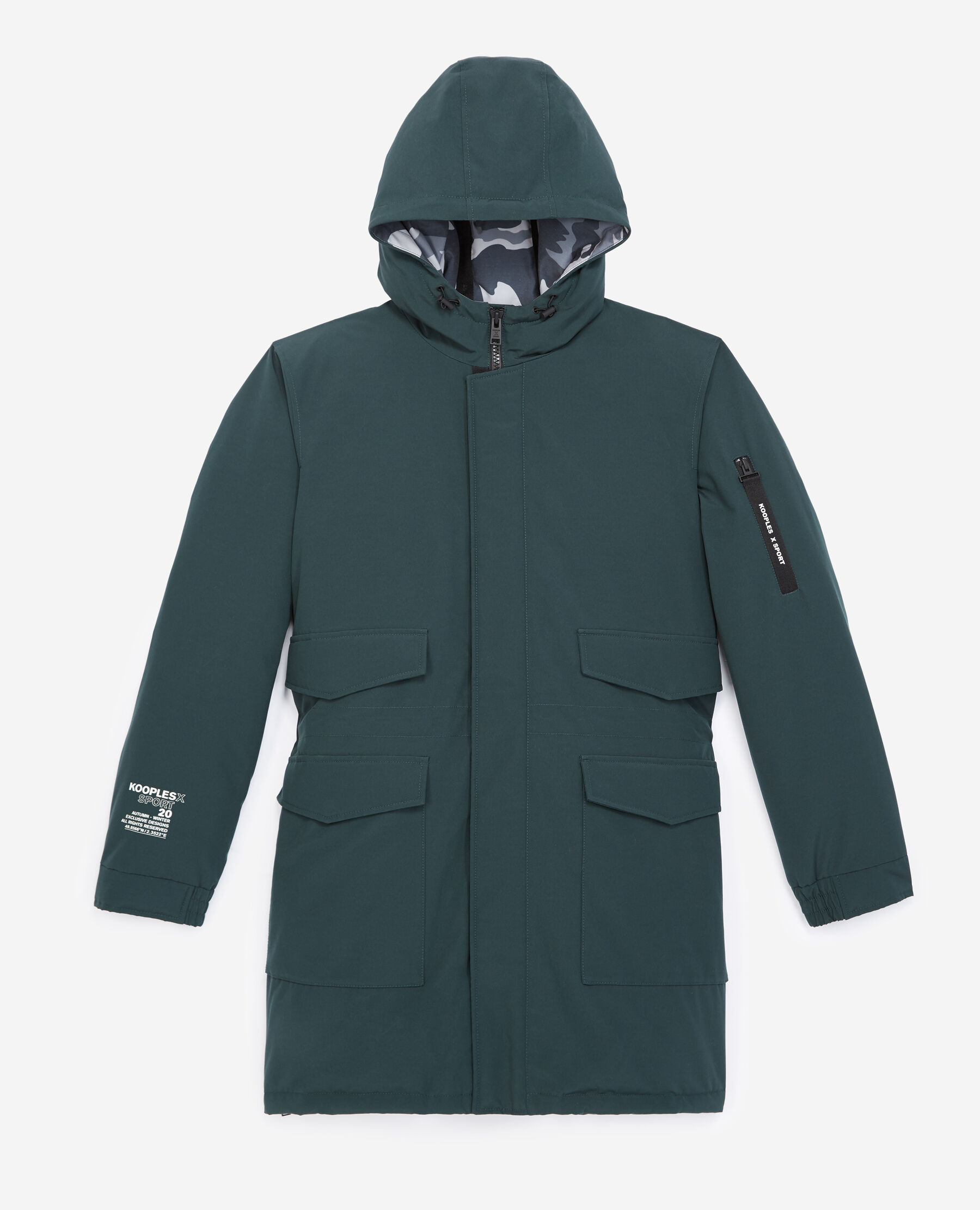 Bottle green parka in cotton with patch
