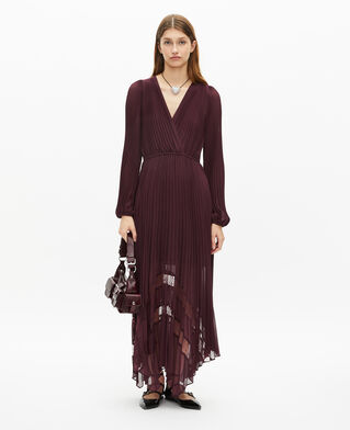 The Kooples WOMEN BURGUNDY long burgundy pleated dress
