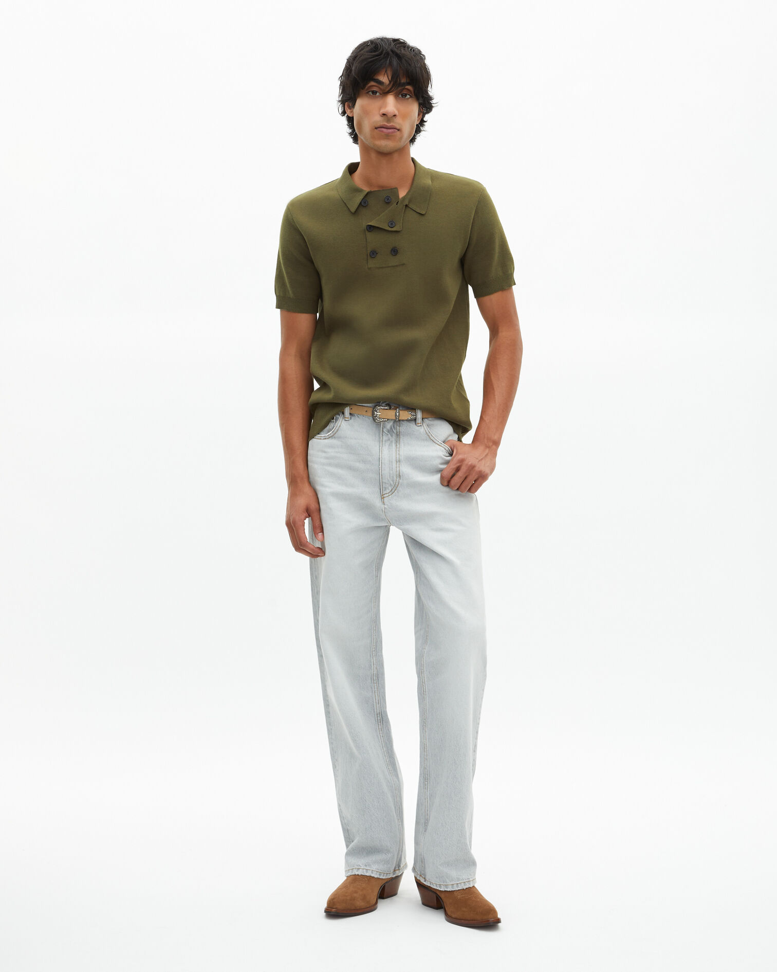 Khaki knit sweater, KAKI, hi-res image number null