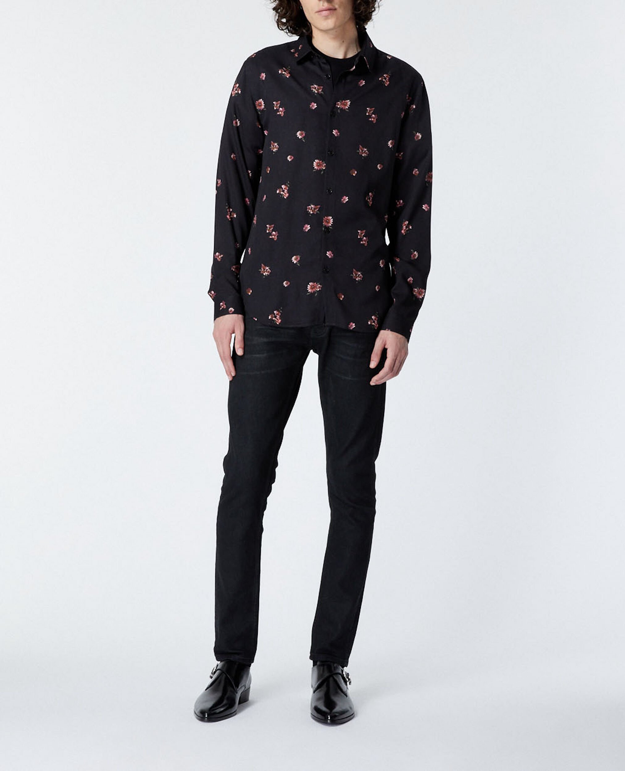 Chemise noire imprimée col classique, BLACK / PINK, hi-res image number null
