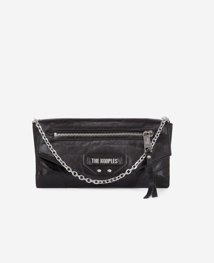 더 쿠플스 The Kooples Petite pochette Jill en cuir noir avec chaine,BLACK