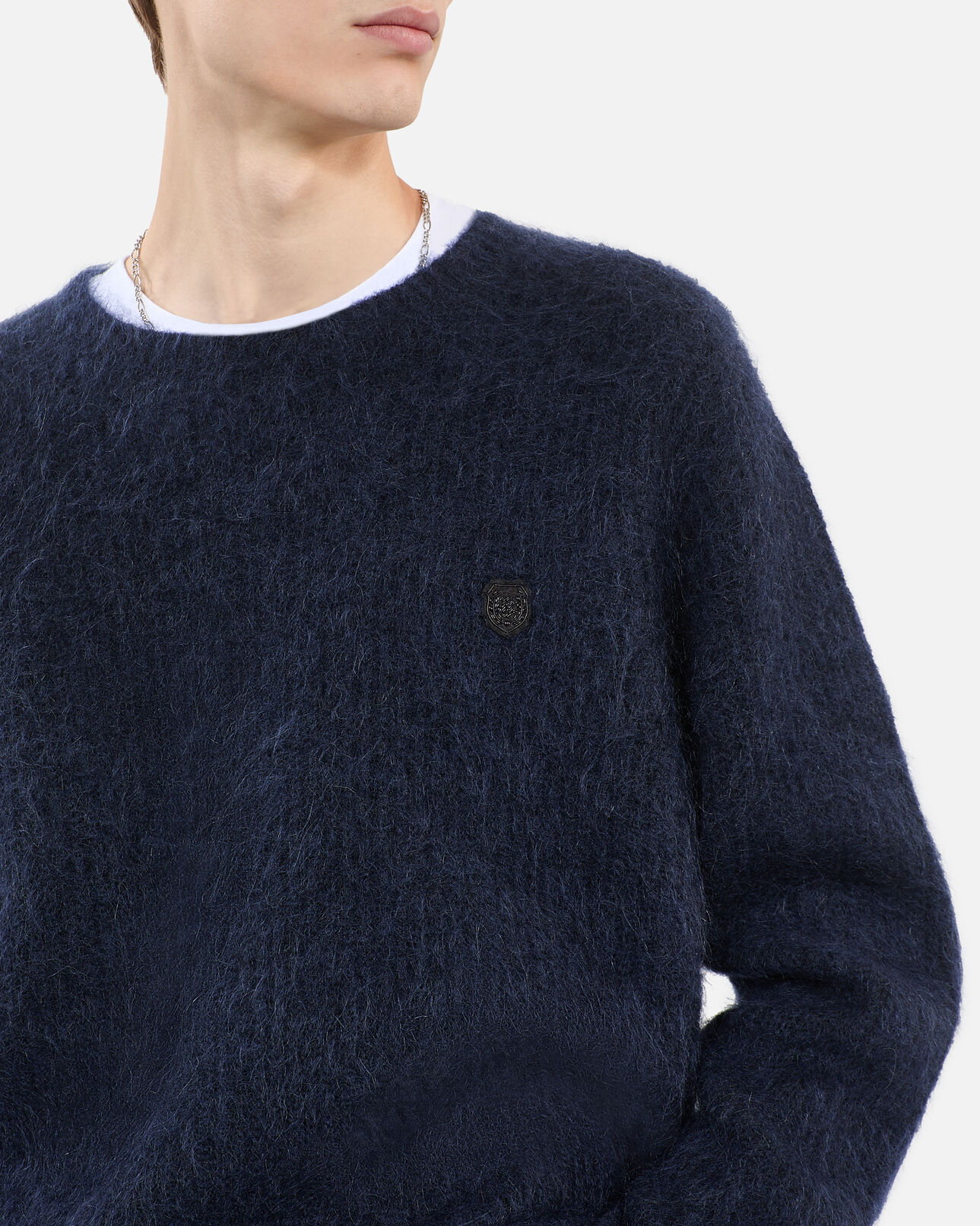 The Kooples HOMME NAVY pull en mohair et laine bleu marine