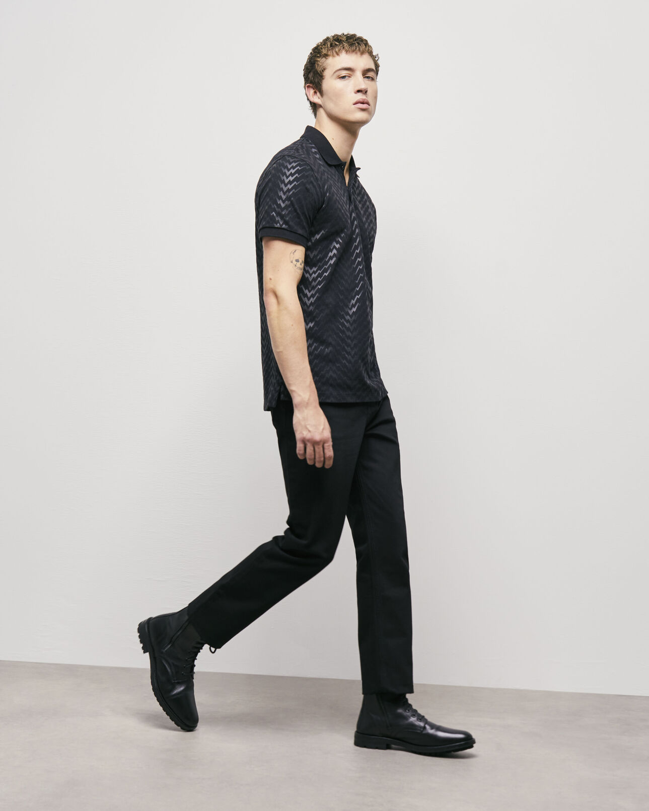 The Kooples HERREN BLACK schwarzes poloshirt mit print